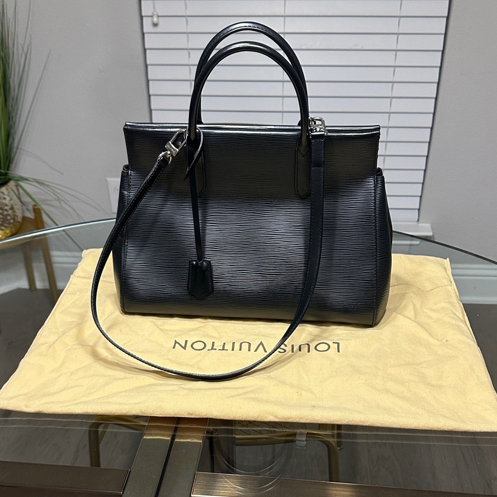 Louis Vuitton Black Epi Leather Structured Satchel with Shoulder Strap